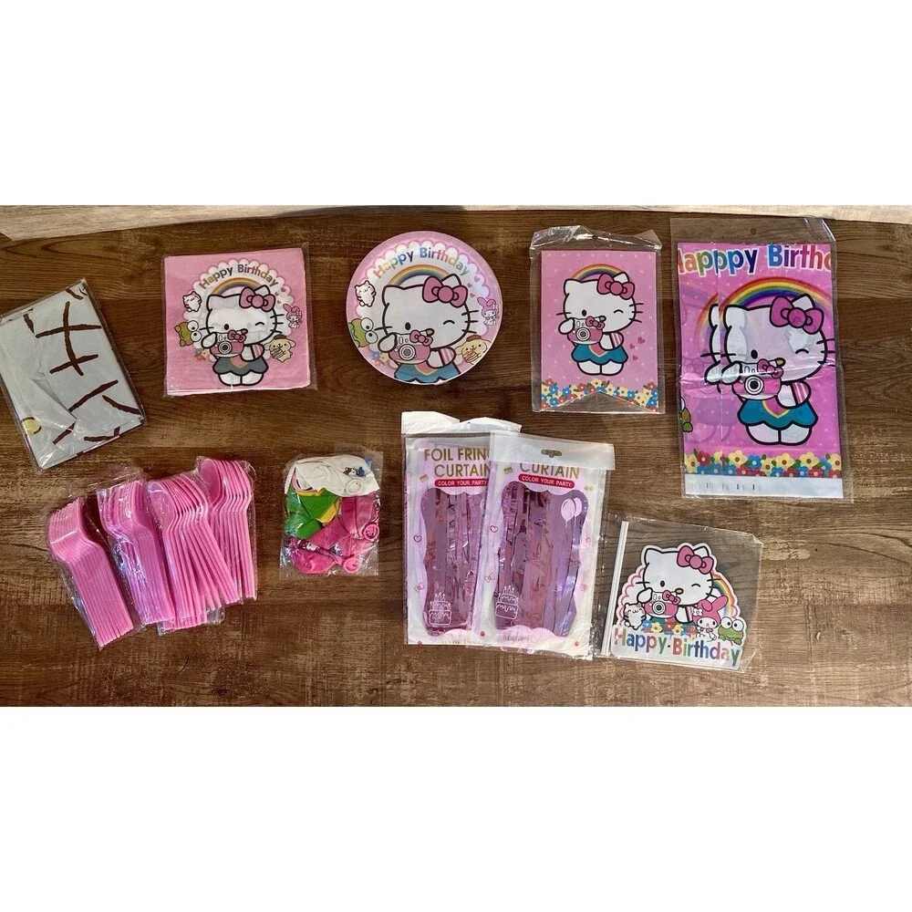Hello Kitty Birthday Party Supply Kit Pink/White Plates Napkins Banner Balloons
